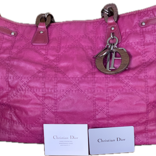 Christian Dior Cannage Panarea Shoulder Bag Elegant fuchsia quilted design.