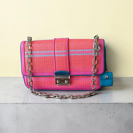 Christian Dior Raffia and Leather Miss Dior Flap Handbag