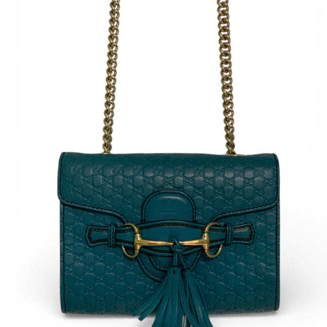 Gucci Mini Microguccissima Emily chain crossbody in teal.