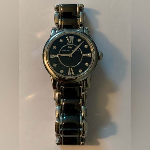 David Yurman Classic Stainless Steel Ceramic And Diamond Watch. Retail $4,500