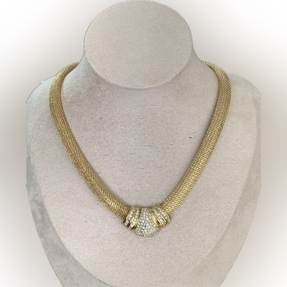 CHRISTIAN DIOR GOLD PLATED CRYSTAL CHOKER NECKLACE