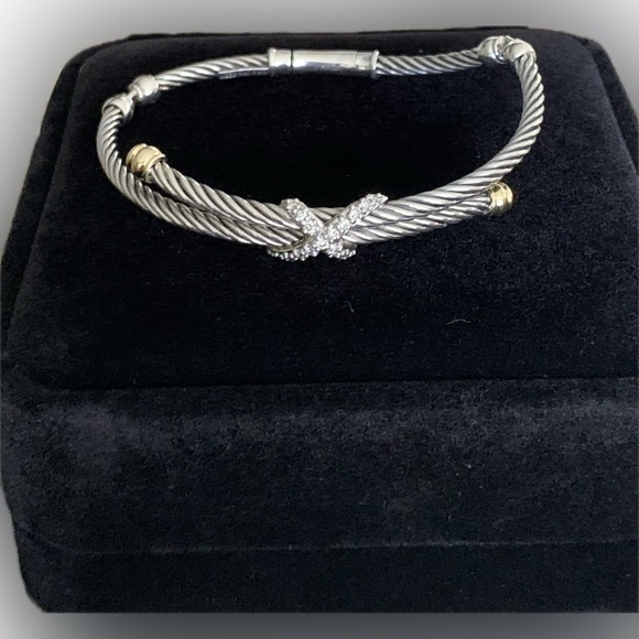DAVID YURMAN X COLLECTION 750 925 SILVER AND DIAMOND CROSSOVER CABLE BRACELET