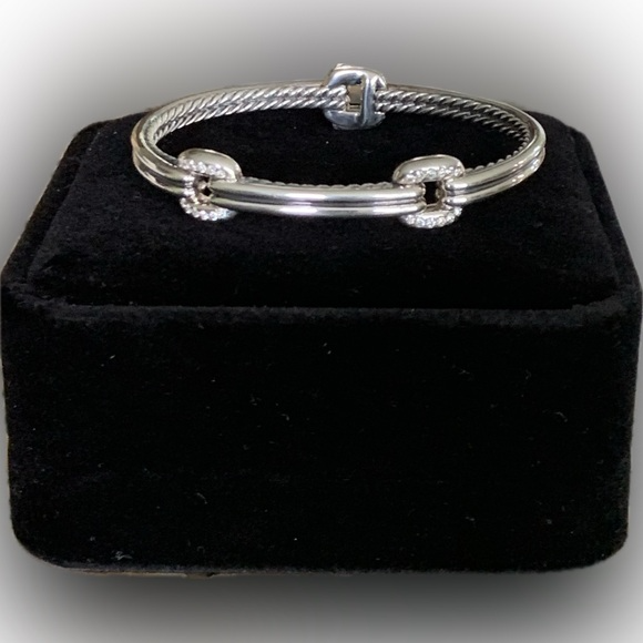 DAVID YURMAN THOROUGHBRED DOUBLE LINK STERLING SILVER AND DIAMONDS BRACELET