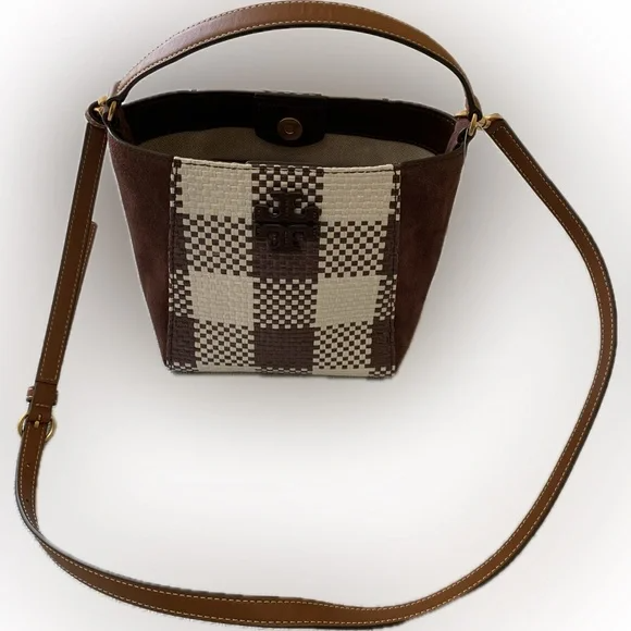 Tory Burch McGraw NWOT $378.00 Retail Woven Plaid Small Bucket Bag