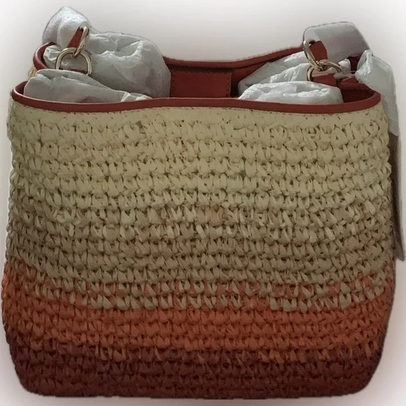 Michael Kors NWT MSRP $448.00 Pratt Medium Ombré Straw Shoulder Bag In Red Clay