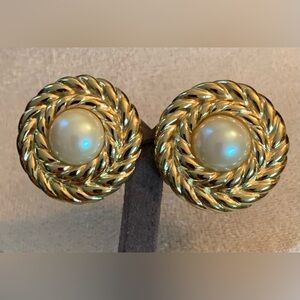 Givenchy Gold-Plated Pearl Button Clip on Earrings