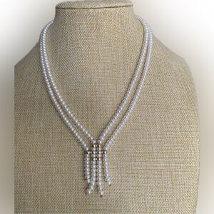 Stamped 14K Gold Freshwater Cultured Pearl Lariat Necklace