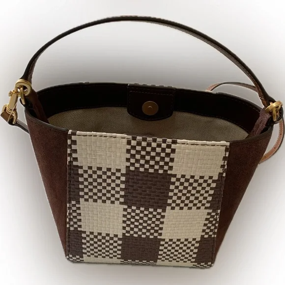 Tory Burch McGraw NWOT $378.00 Retail Woven Plaid Small Bucket Bag
