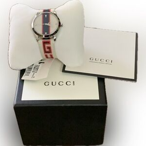 Gucci G-Timeless 38mm White/Red/Blue Unisex Watch. Model Number YA1264071 NWT