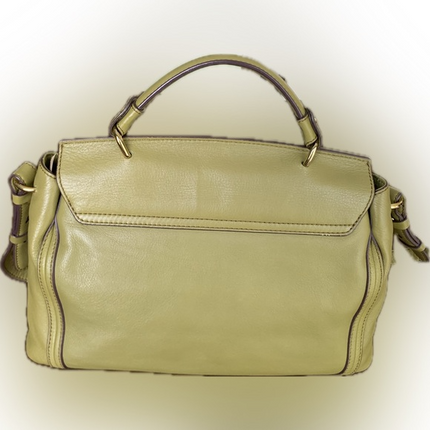 MCM Yellow Green Pebbled Leather Flap Medium Top Handle Bag With Shoulder Strap