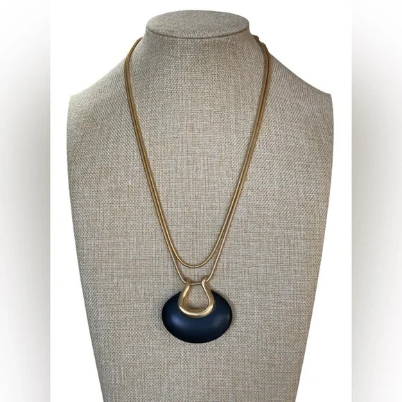 GIVENCHY VINTAGE GOLD-PLATED SNAKE CHAIN AND BLACK STONE PENDANT NECKLACE