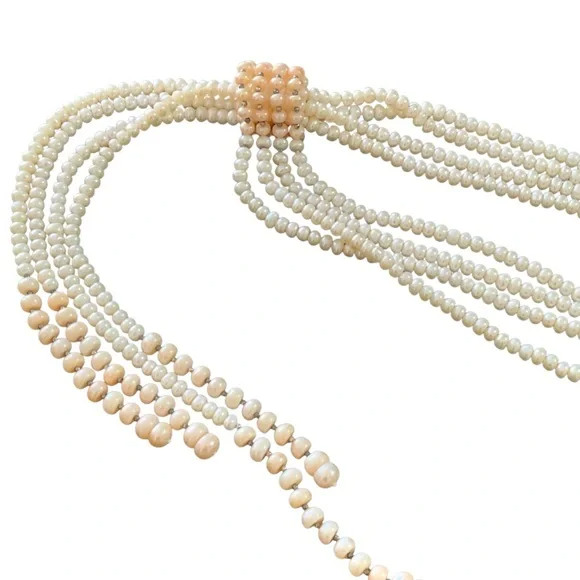 Genuine Vintage White Taupe Cultured Pearls Lariat Sterling Silver Necklace