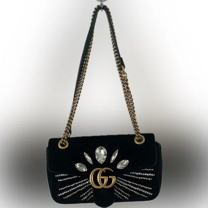 Gucci GG Marmont Crystal Embellished Matelasse Velvet Bag