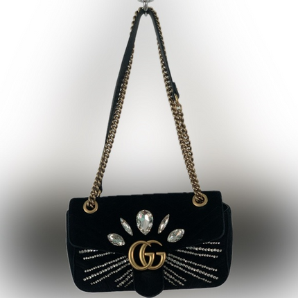 Gucci GG Marmont Crystal Embellished Matelasse Velvet Bag