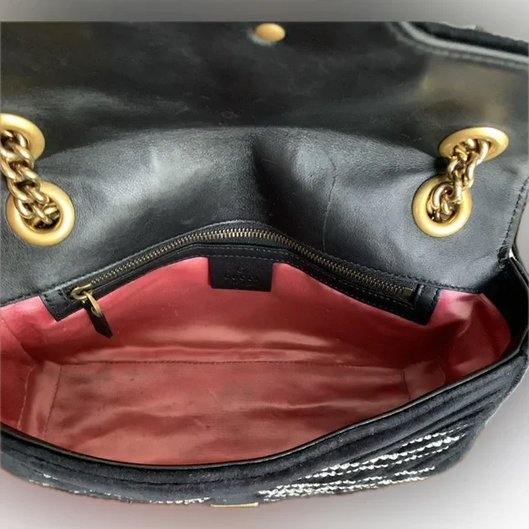 Gucci GG Marmont Crystal Embellished Matelasse Velvet Bag