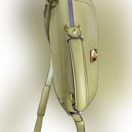 MCM Yellow Green Pebbled Leather Flap Medium Top Handle Bag With Shoulder Strap