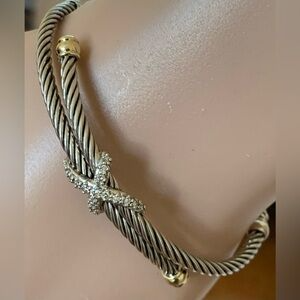 DAVID YURMAN X COLLECTION 750 925 SILVER AND DIAMOND CROSSOVER CABLE BRACELET