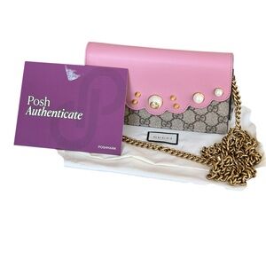 Gucci GG Supreme Pearl Peony WalletOn Chain. PRISTINE